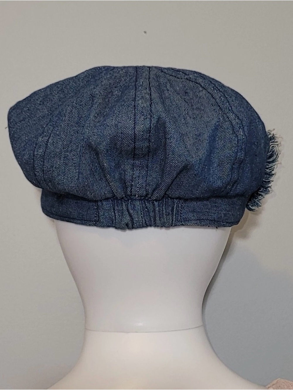 Women's Denim Newsboy Cap Distressed Flower Blue Cotton Elastic Back Hat Y2K - Picture 3 of 11